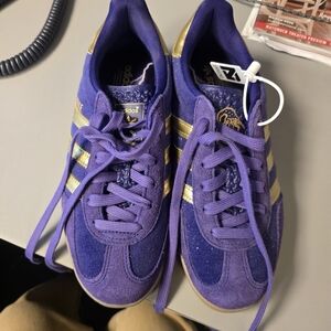 adidas Purple and Gold Suede Low-Top Sneakers